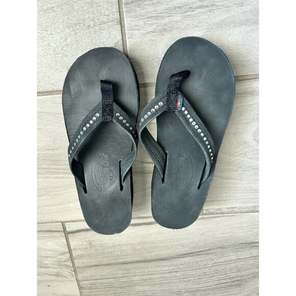 kids rainbow flip flops Platform Black With Rhinestones 4Y KB - Picture 1 of 4